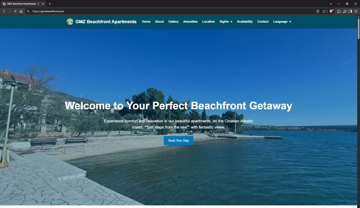 GMZ Beachfront apartments website screenshot